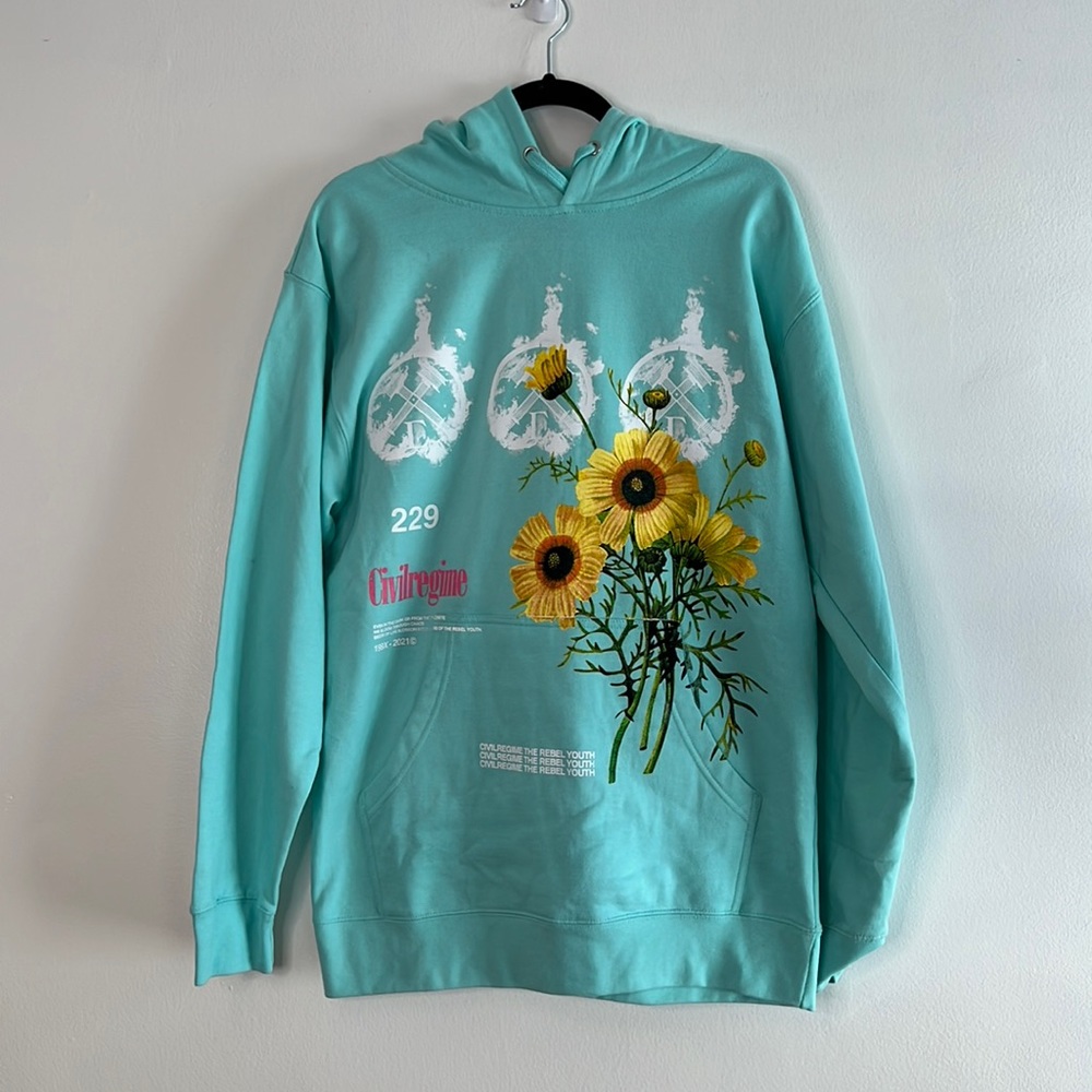 CIVILREGIME MINT BLUE PRINTED HOODIE
